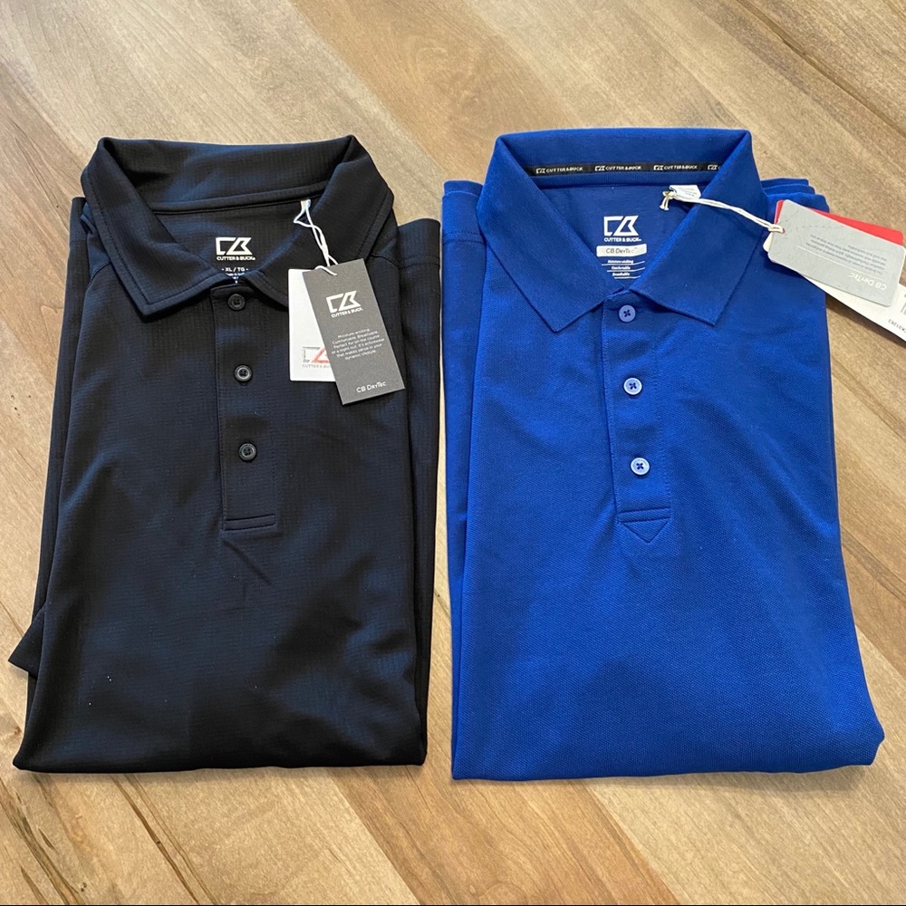 NWT Cutter & Buck Performance Polos XL Black/Blue